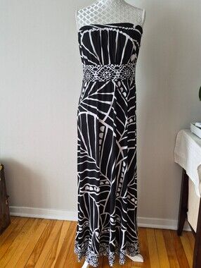 White House Black Market Black and White Strapless Maxi Dress